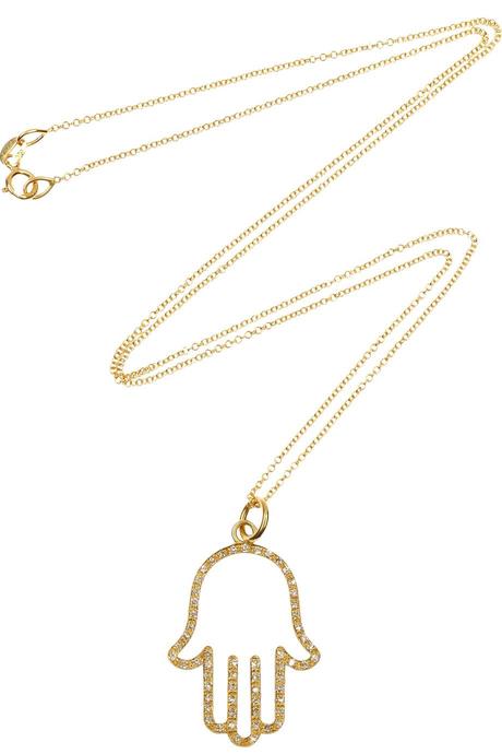 Jennifer Meyer 18kt yellow gold and diamond hamsa necklace