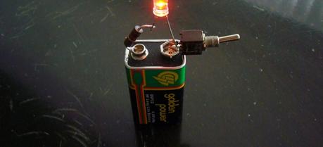 A LED connected to a 9V battery (Credit: Flickr @ °Florian http://www.flickr.com/photos/fboyd/)