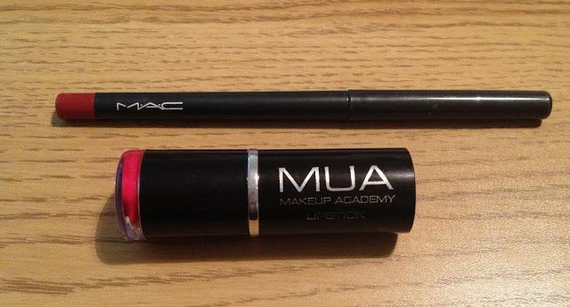 mua red lipstick and mac red enriched lip liner