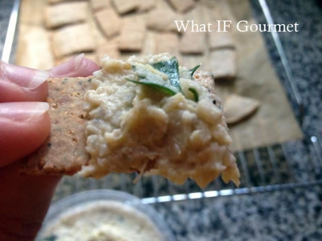 Gluten-free multi-seed crackers with lemony artichoke dip.