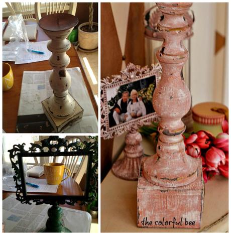 candleholder and frame redone with Annie Sloan Chalk Paint