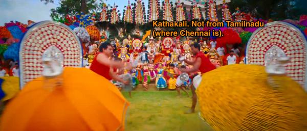 I could be wrong, this song could be about Kerala (Where Kathakali is from, Shetty)