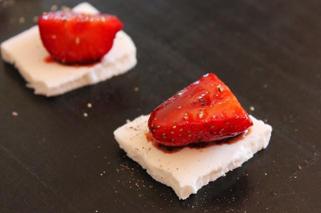 Strawberries with balsamic vinegar & goat cheese #90