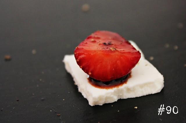 Strawberries with balsamic vinegar & goat cheese #90