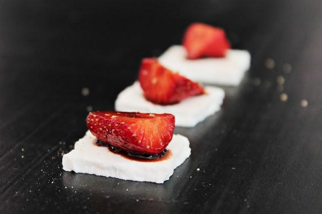 Strawberries with balsamic vinegar & goat cheese #90