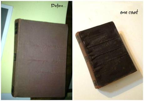 applying milk paint to an old book
