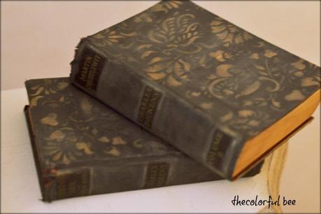 closeup of books painted with Miss Mustardseed's Milk Paint