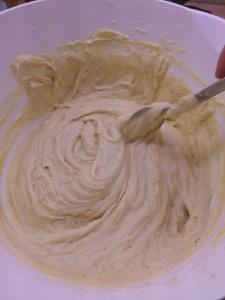 The batter should have a weighty feeling at the end of the mixing process.