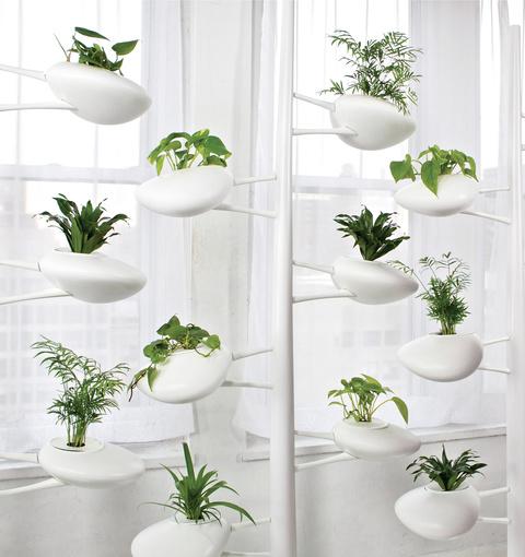 White self-sustaining indoor planter.