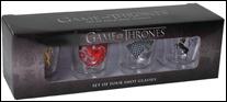 Game of Thrones Shot Glass Set: Stark, Baratheon, Targaryen, and Lannister 