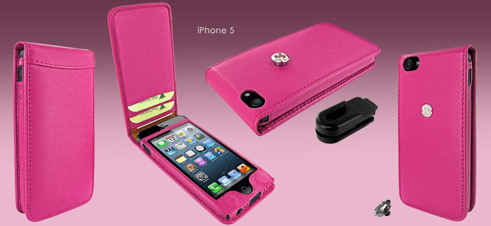 Magnetic Pink Leather Case for iPhone 5 by Piel Frama