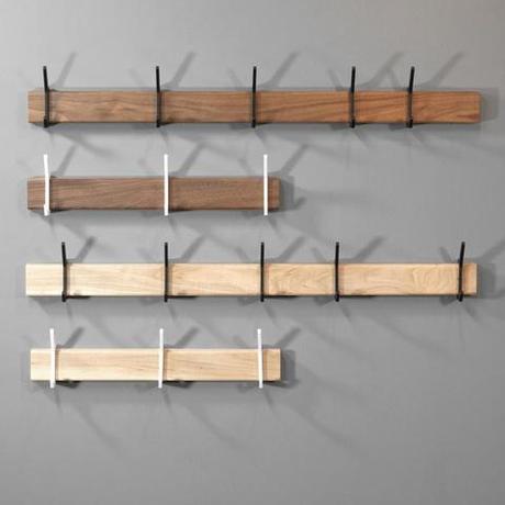 Federal coat hook rack by Isabella Furniture in black walnut or maple with powder-coated steel hooks.