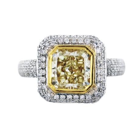cushion cut yellow diamond engagement ring, cushion cut fancy yellow diamond