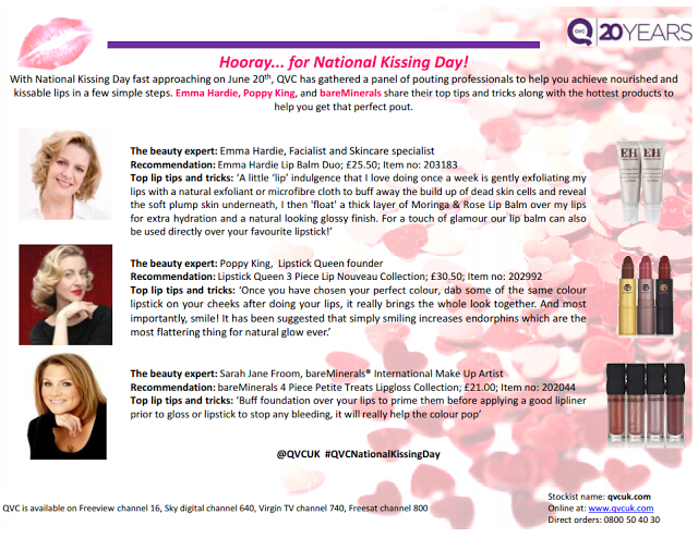 QVC's Top Tips for 'Puckering Up' on National Kissing Day, Thursday 20th June 2013.