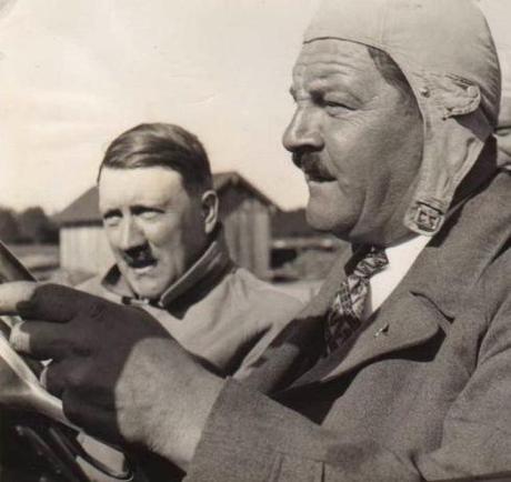 Nazi leader Adolf Hitler (L)  (1889-1945) with the head of his body guard, favorite chauffeur and former Reichführer-SS (1925-1926) Julius Schreck (R) (1898-1936) 