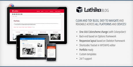 Sofa Lathika WordPress Theme Splash screen with Monitor Tablet & iPhone