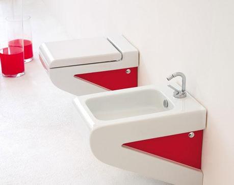 Cool ceramic toilet with red highlights
