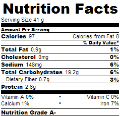 nutritional label for tortillas