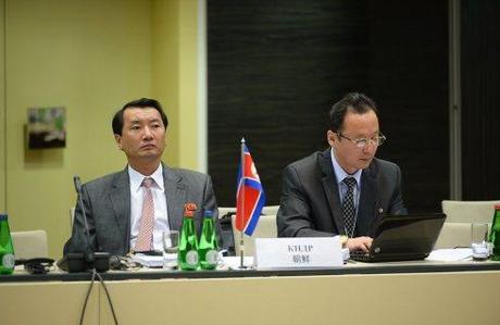 The DPRK delegation of the Ministry of Railways attends the opening session of the 41st Ministerial Meeting of the Organization for the Cooperation of Railways in Talinn, Estonia on 11 June 2013 (Photo: Tanel Meos/Ärilehe).