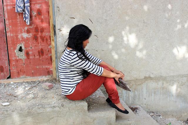 Outfit- Styling White & Blue Stripes Top and Red Trousers