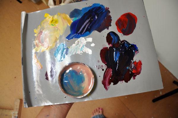 Artist Cedar Lee with Paint Palette in Art Studio