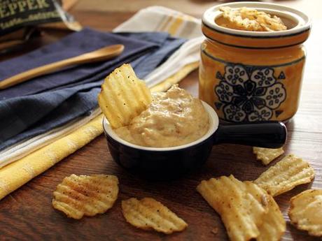 Kettle Chips with a Cheesy, Caramelized Onion, Malt Vinegar Dip
