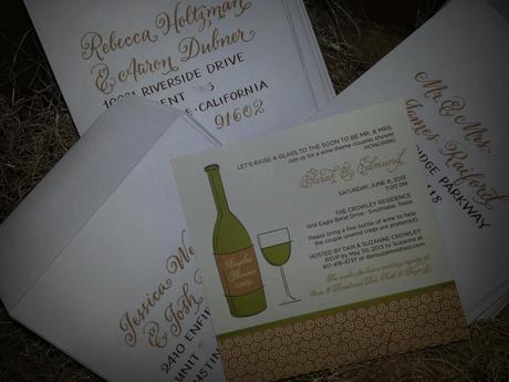 couples shower, couples bridal shower,  hand-lettered invitation, coordinated envelopes