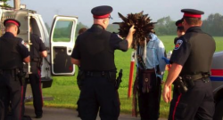 Police arresting people at the swamp line 9 camp.  (photo from swawmpline9.tumblr.com )