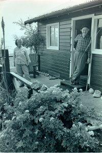 Outside the old cabin at Deer Flat Ranch, 1962.  Photo by Arthur Dubinsky.