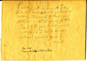 Ava Helen's note to her husband, January 30, 1960.