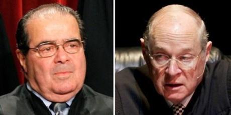 Supreme Court Justices Antonin Scalia and Anthony Kennedy (AP Photos)