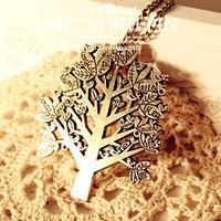 D057 fashion accessories vintage big tree letter necklace female