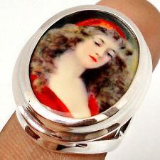 25.17cts VICTORIAN ROMAN QUEEN CAMEO GEMSTONE 925 SILVER RING size 9 K4371