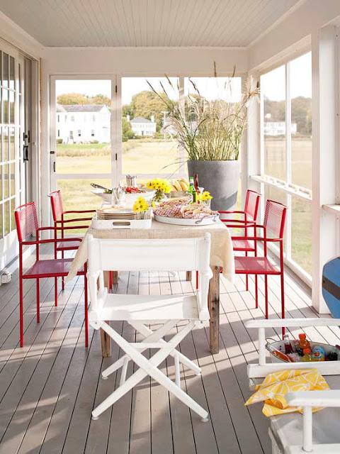 Outdoor Dining Area and Red Chairs