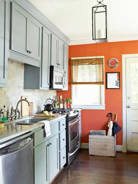 A Red Wall in A Simple Kitchen