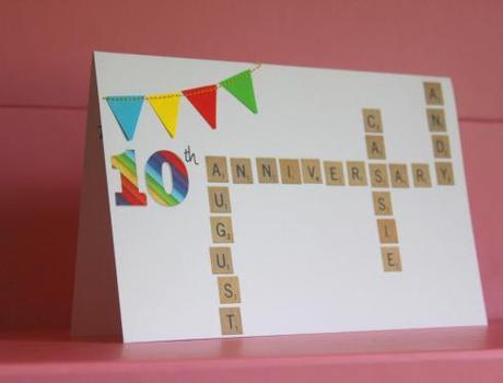 cassiefairys anniversary party invitation for 10th wedding rainbow bunting scrabble
