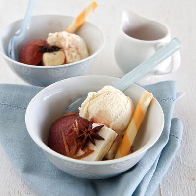French Almond Nougat with poached fruit and icecream post image