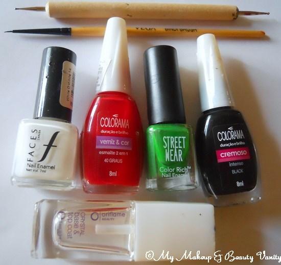 cherry nail art tutorial+cherry+nail art+nail art tools+dotting tool+nail art brush+faces white o white nail polish+maybelline graus nail polish+street wear nail polish+maybelline black nail polish