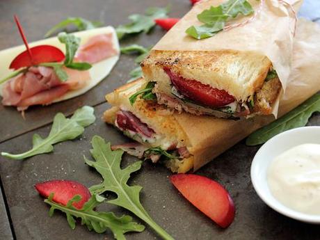 A Plum Sandwich, with Prosciutto, Provolone, Arugula, and Sage A Plum Sandwich, with Prosciutto, Provolone, Arugula, and Sage