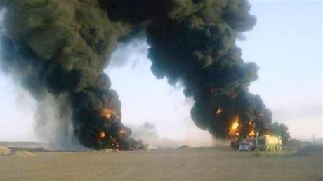 Smoke rises over a recent pipeline attack in Marib governorate, a tribal region in Yemen.