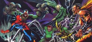 The sinister six fighting Spider-Man in the comics.
