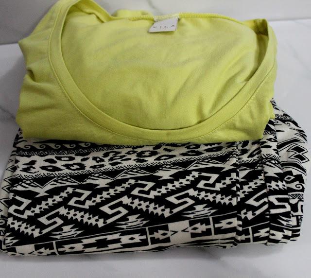 Aztec Print Pajamas in Off-White and Black with Pastel Yellow Top