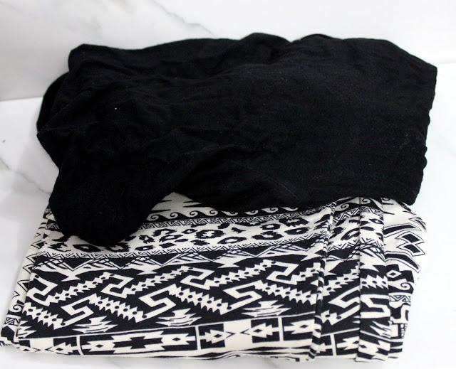 Aztec Print Pajamas in Off-White and Black with Black Top