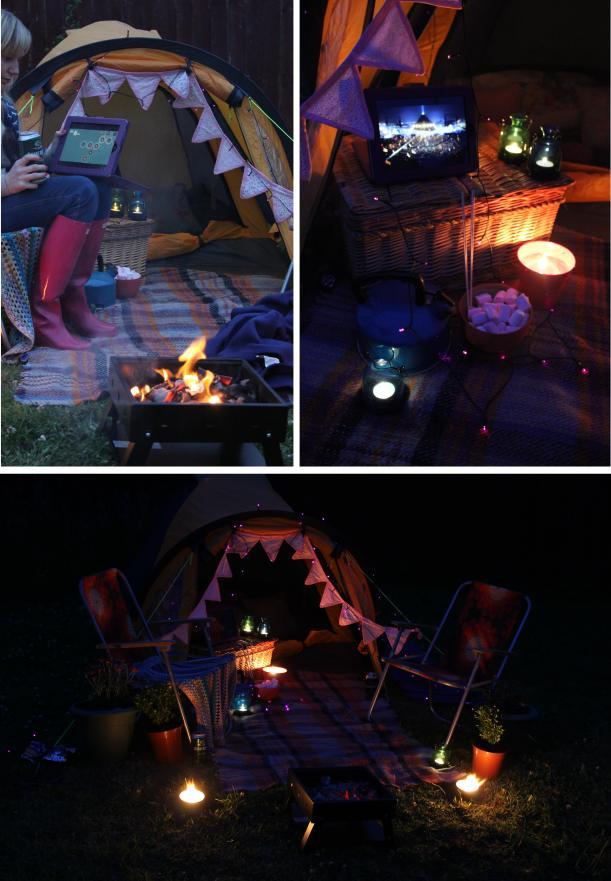 big night in festival at home glastonbury latitude camping tent fairy lights candles 2013