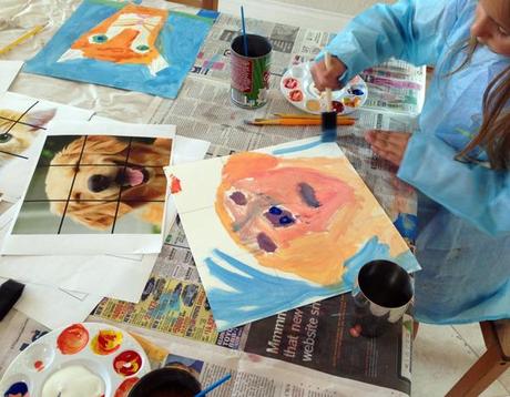 Children art students working in class: Lessons taught by artist Cedar Lee near Escondido.