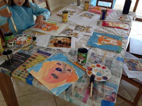 Children art students working in class: Lessons taught by artist Cedar Lee near Escondido.