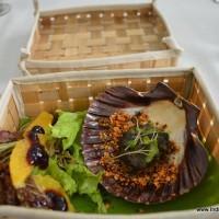 curry leaf scallops with poppadom dust and mustard cress