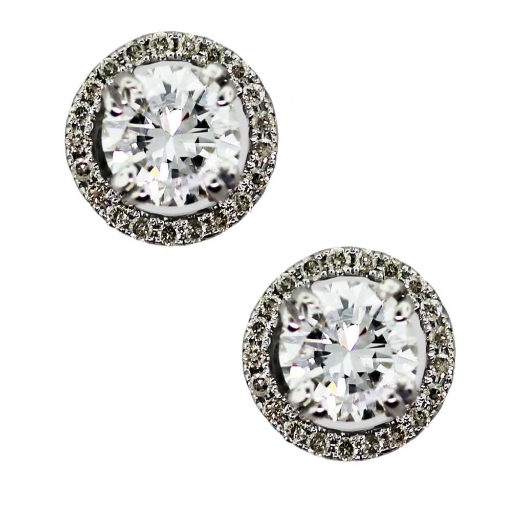 halo diamond earrings round studs with micropave at 14kt white gold