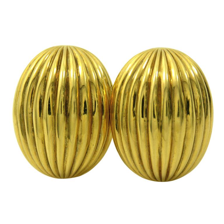 gold ear clips, gold melon earrings, benchmark jewelers palm beach