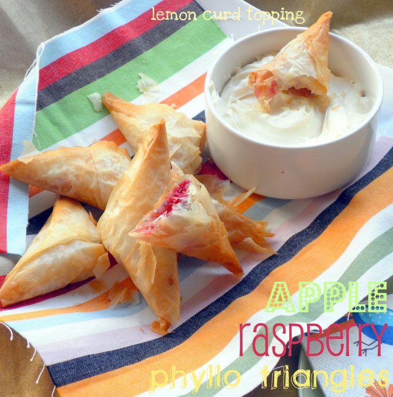 Apple & Rasberry Phyllo Triangles with Lemon Curd Topping